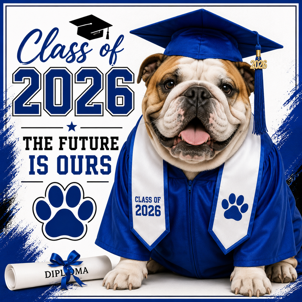 Bulldog in cap and gown
