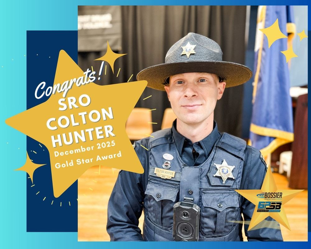 Deputy Colton Hunter is pictured with the words "Congrats! SRO Colton Hunter, December 2025 Gold Star Award" 