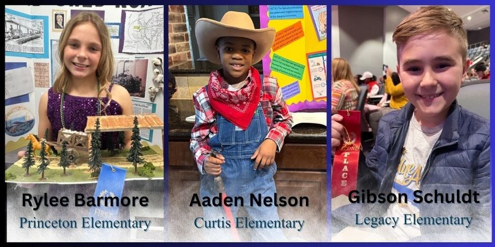 Photos of Rylee Barmore, Princeton Elementary; Aaden Nelson, Curtis Elementary; Gibson Schuldt, Legacy Elementary