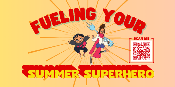 comic superhero graphic with QR code