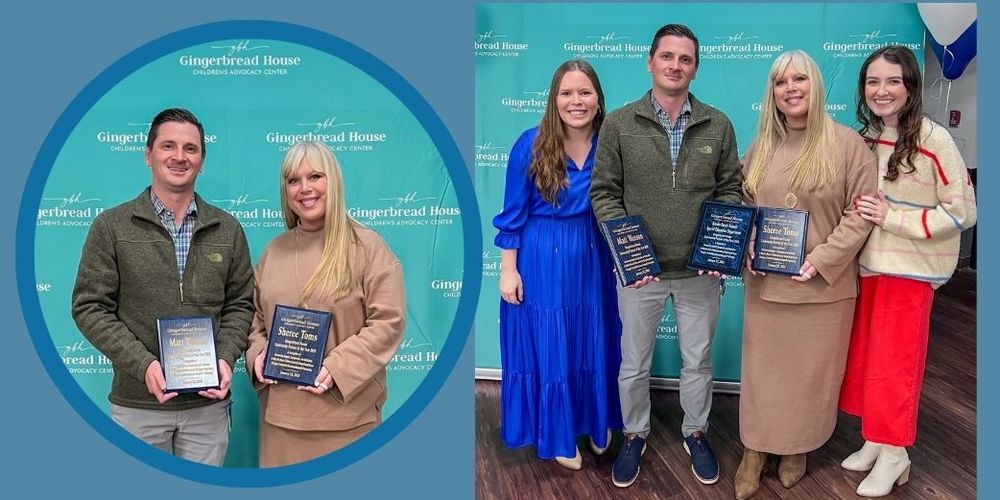 Photos of Matt Watson and Sheree Toms holding plaques