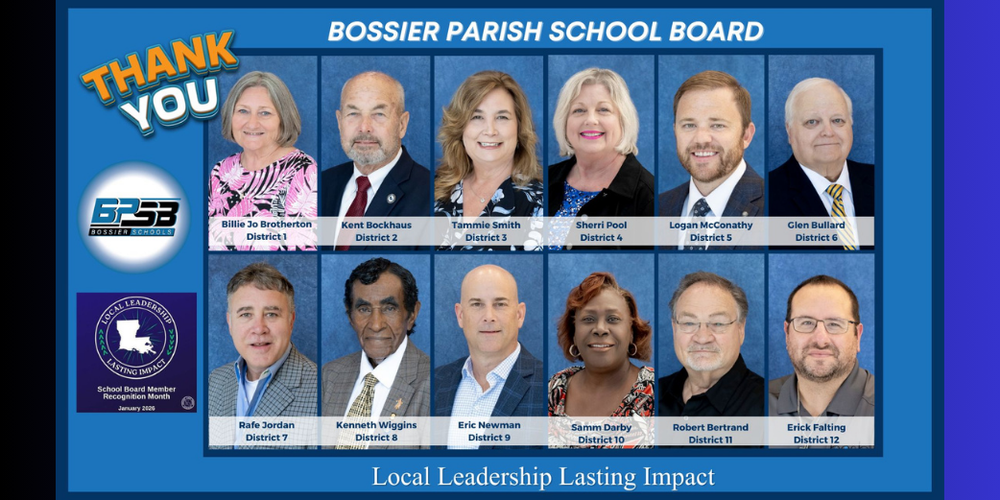 Photos of all 12 Bossier Parish School Board representatives with a "thank you" graphic