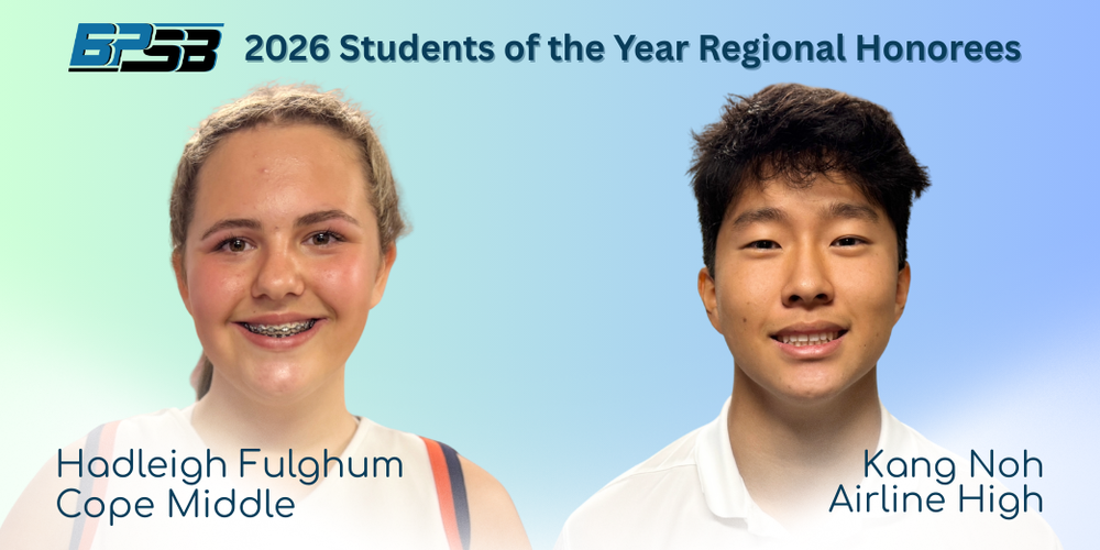 Side by side photos of Hadleigh Fulghum and Kang Noh, 2026 Students of the Year Regional Honorees
