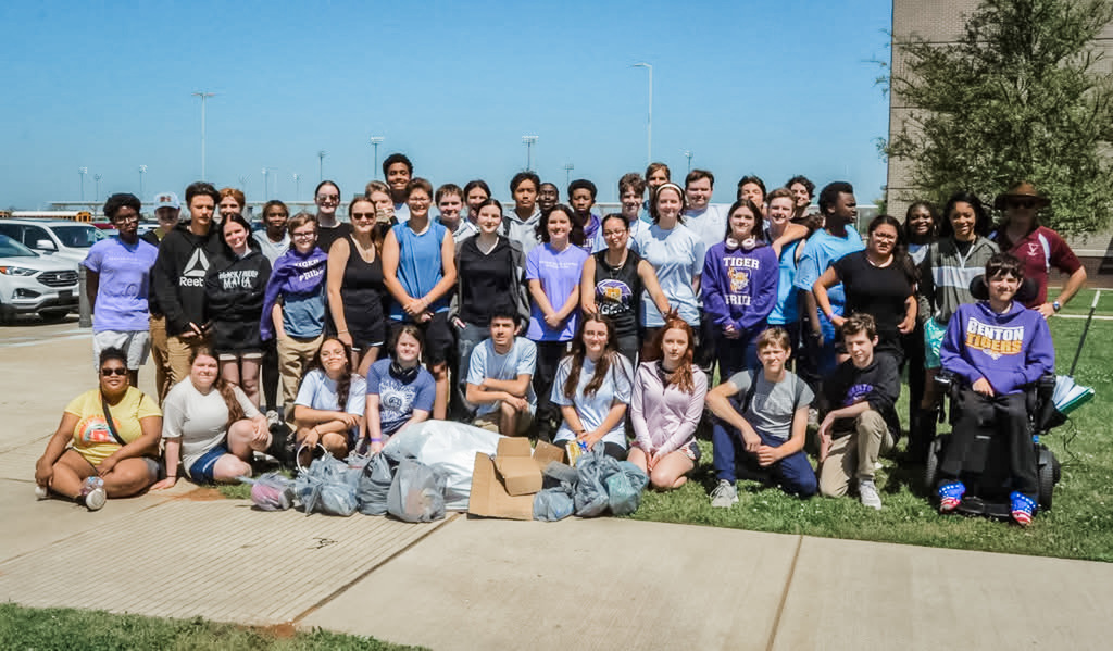 Group photo of Benton High cadets following their walk honoring the Bataan Death March