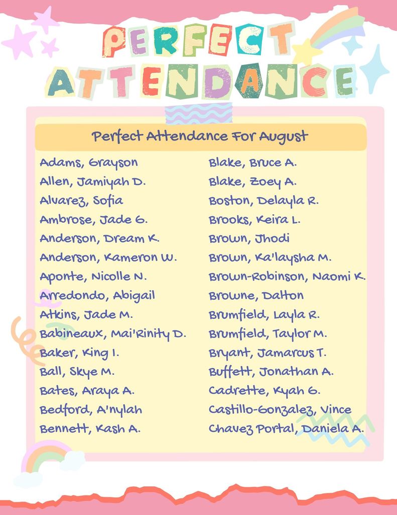 August Perfect Attendance