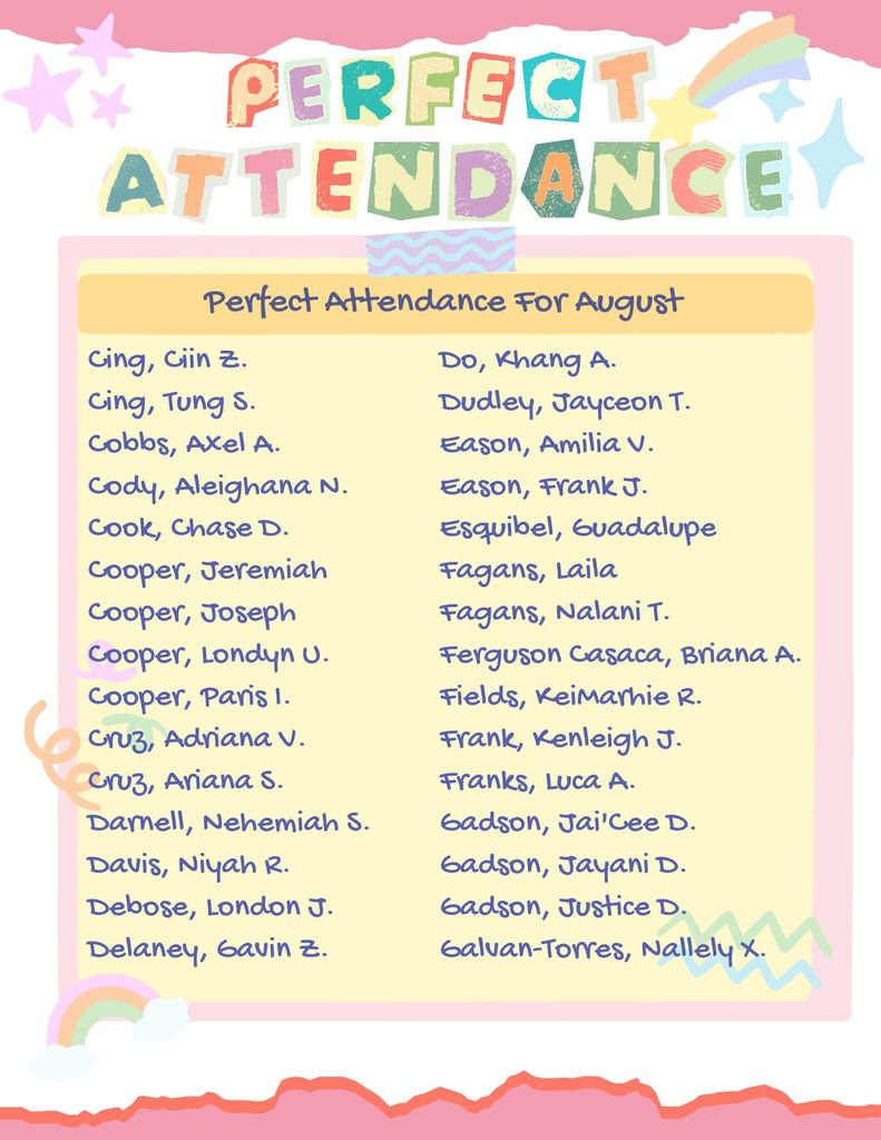 August Perfect Attendance