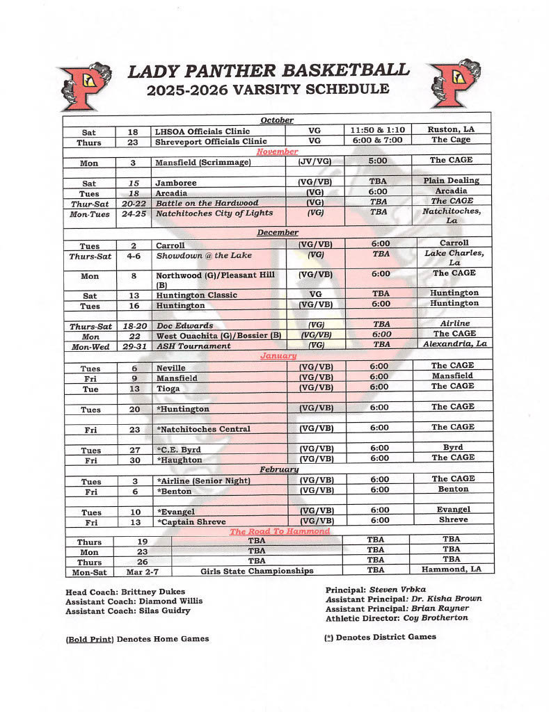 girls' basketball schedule