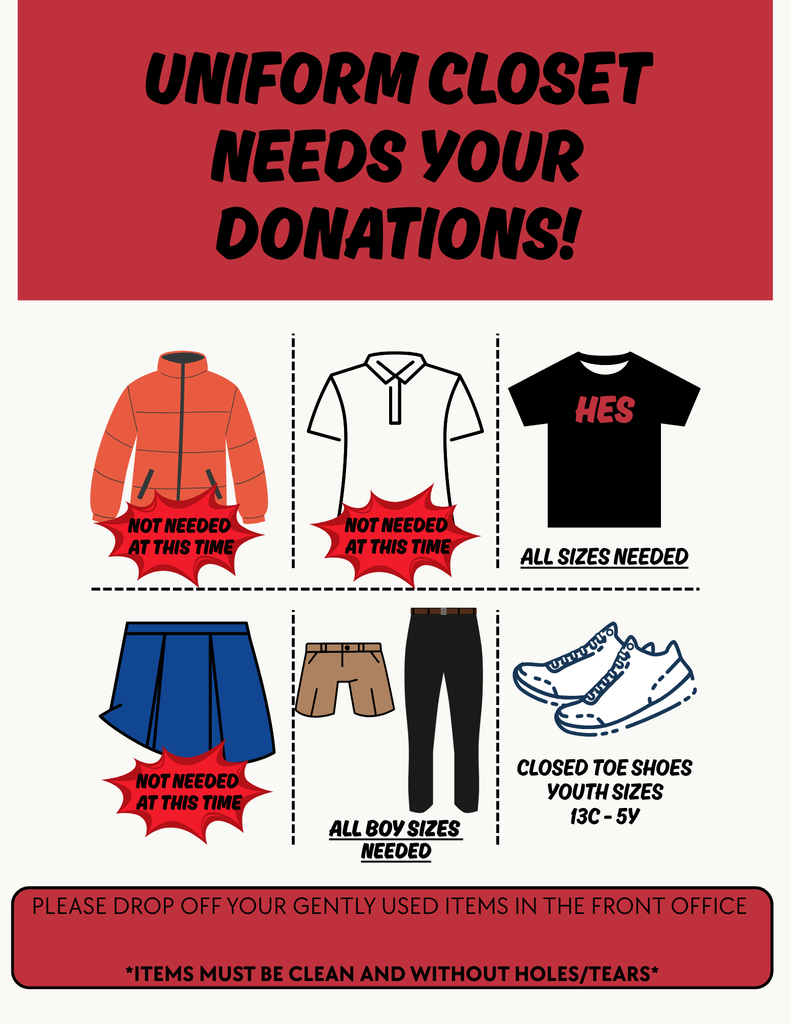 Items needed for our Clothes Closet