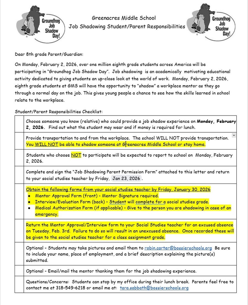 Job Shadow Information