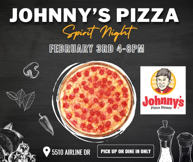 Johnny’s Pizza Spirit Night has been MOVED to NEXT Tuesday, February 3rd! 🐶❤️🍕