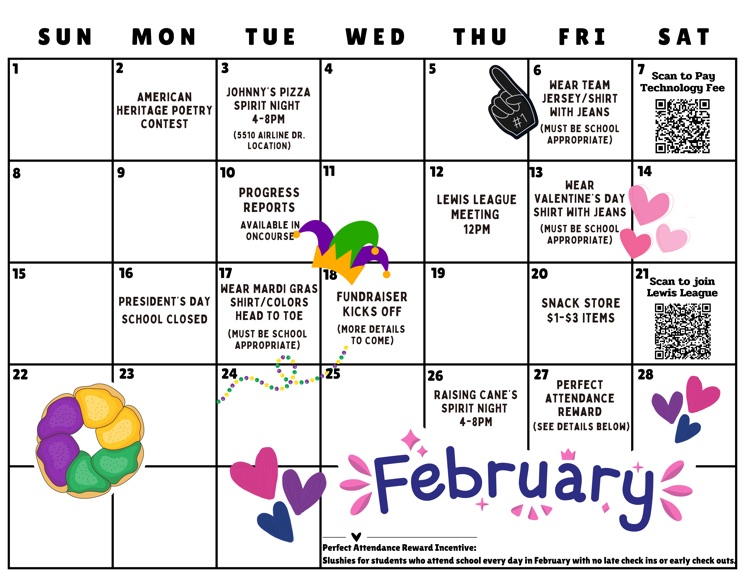 February calendar 