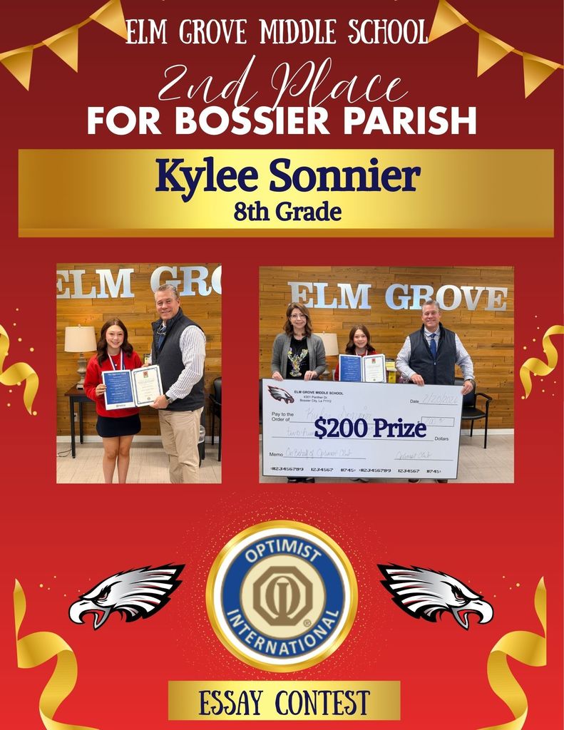 2nd place for Bossier parish Optimist Essay  EGMS Flyer