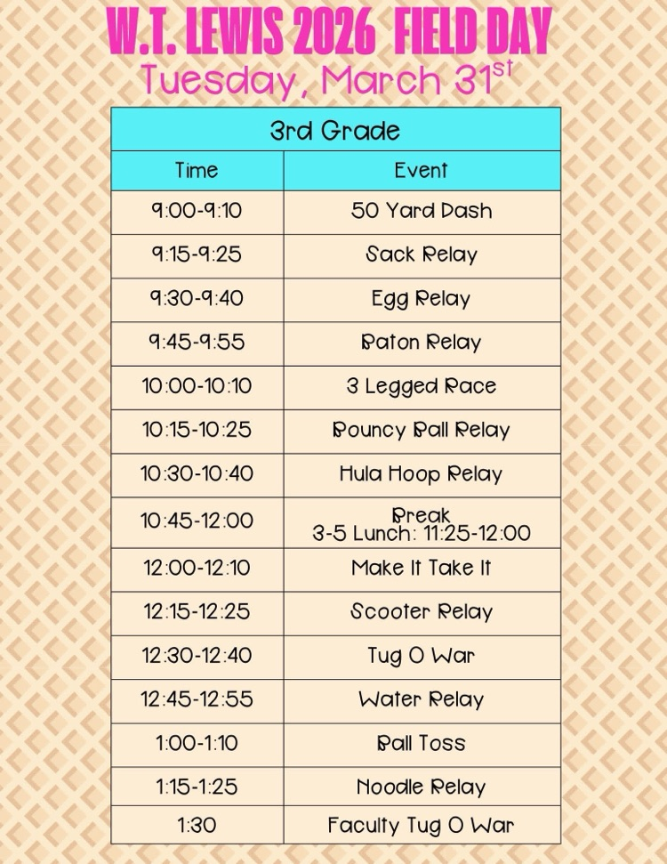 schedule of events for field day 