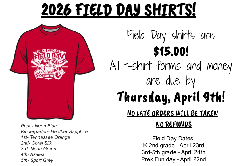 field day shirt order reminder