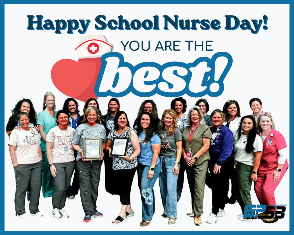 Bossier School Nurses posing with wording that states: Happy School Nurse Day! You are the best!
