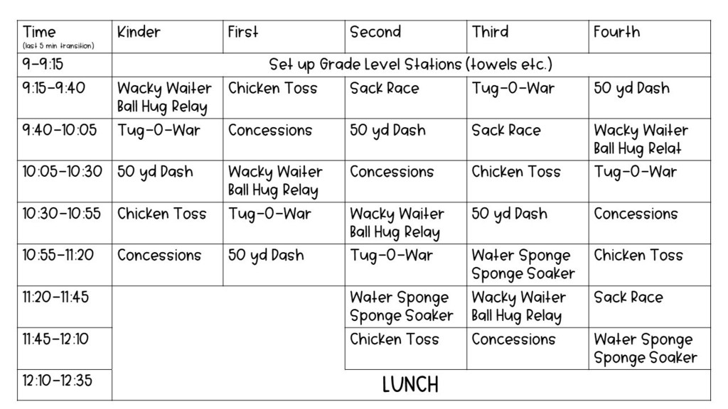 Field Day Schedule