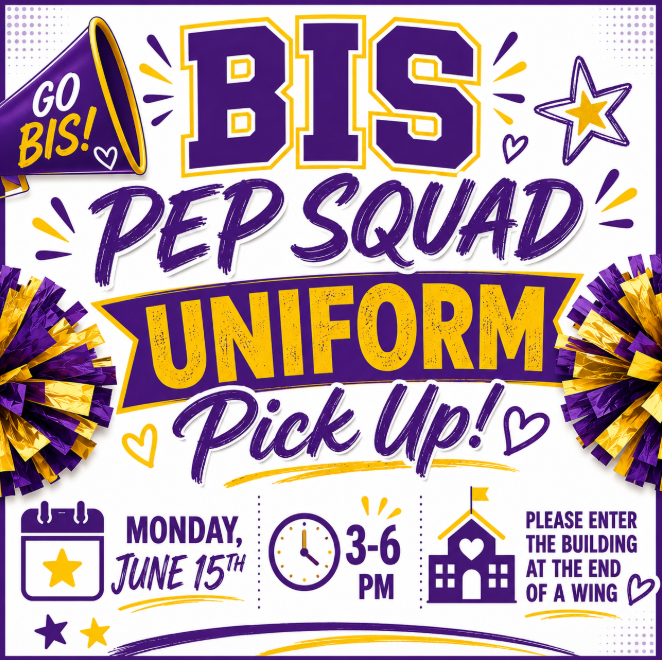 📣 PEP SQUAD PARENTS! 📣 Uniform pick-up is officially scheduled! Please mark your calendars so your cheerleader is ready to roll for the upcoming season.  📆 When: Monday, June 15th 🕒 Time: 3:00 PM – 6:00 PM 📍 Where: Mrs. Clark’s Classroom  🚗 Directions & Parking: Please park and enter through the A-Wing doors on the north side of the building.