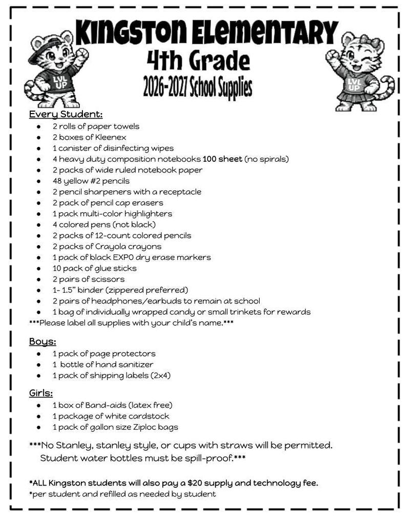 4th Grade Supply List