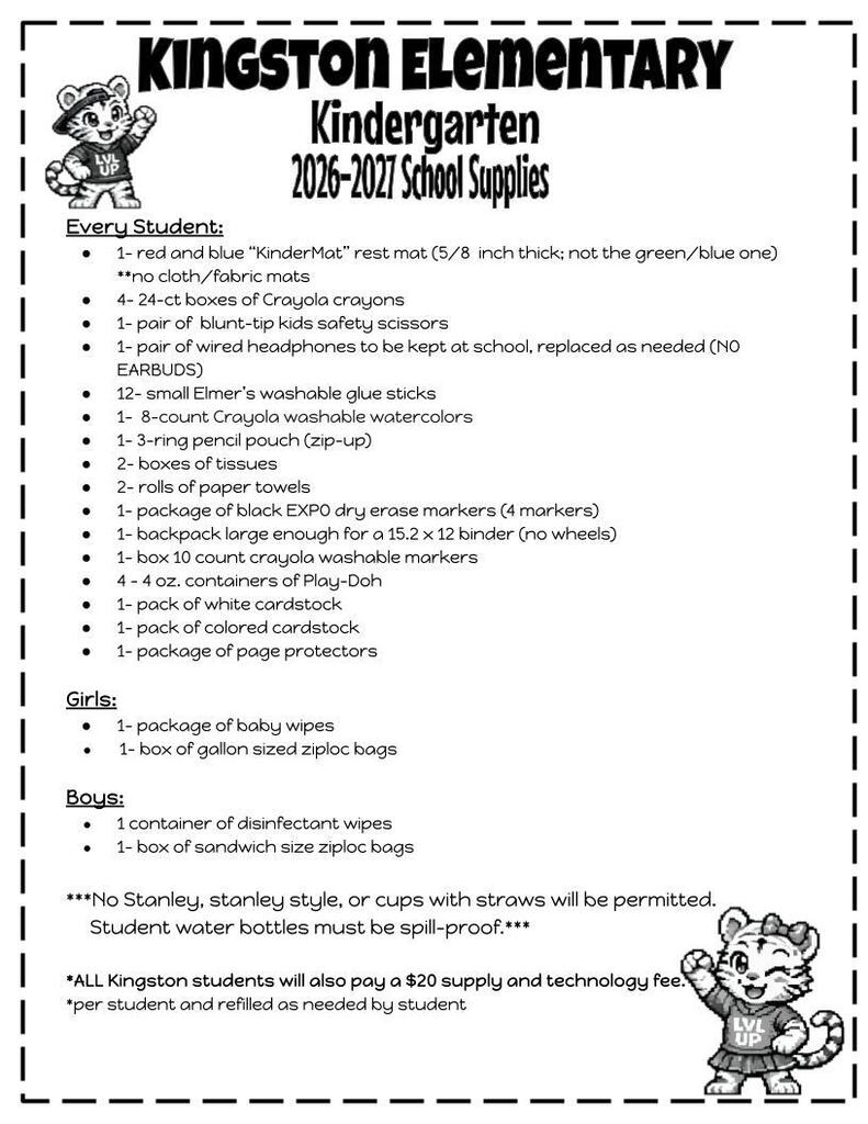 Kindergarten Supply List
