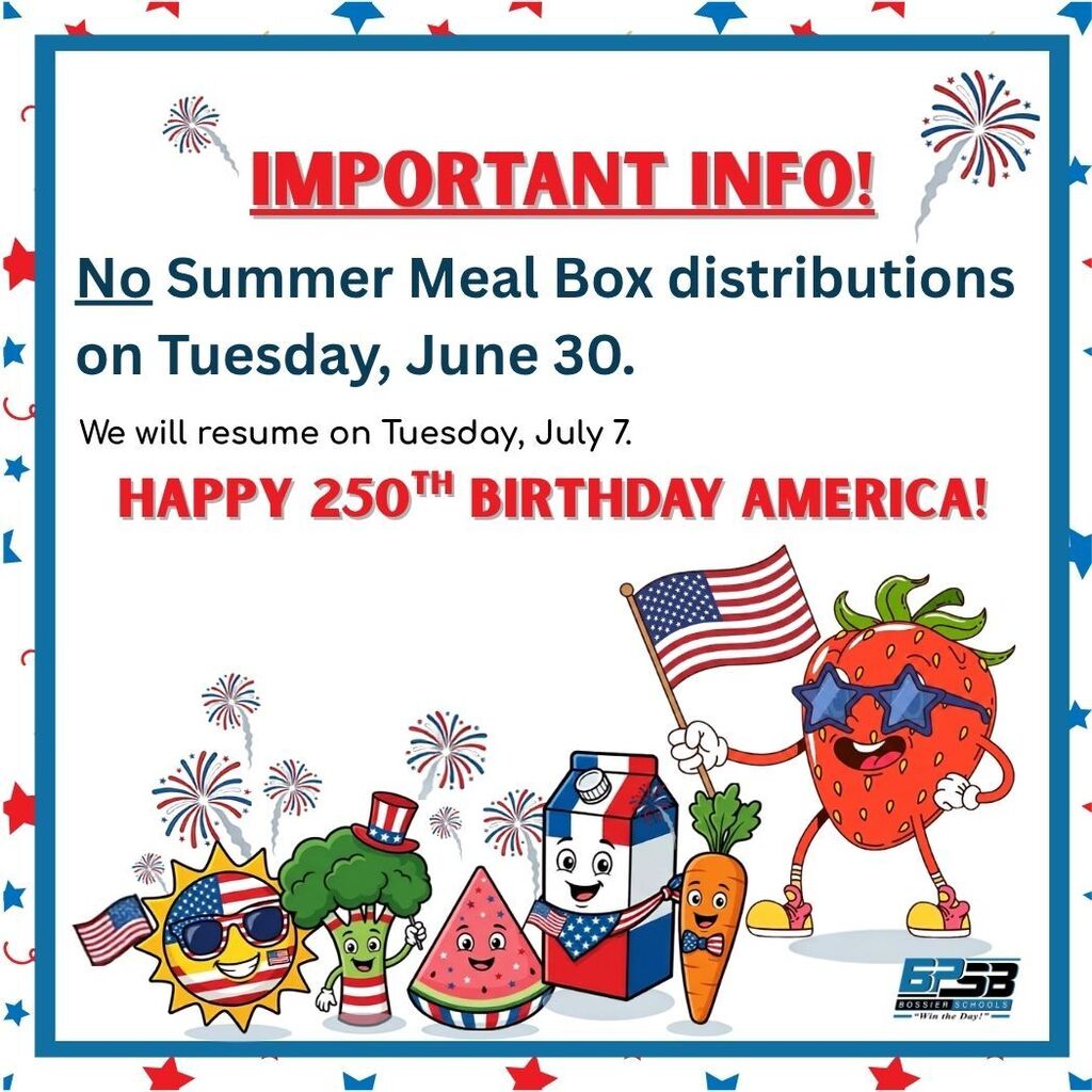 Important Info: No Summer Meal Box distributions on Tuesday, June 30. We will resume on Tuesday, July 7.