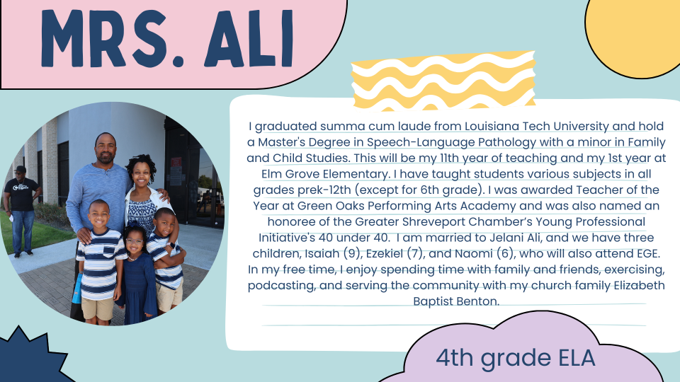 Shannon Ali, 4th Grade English Language Arts