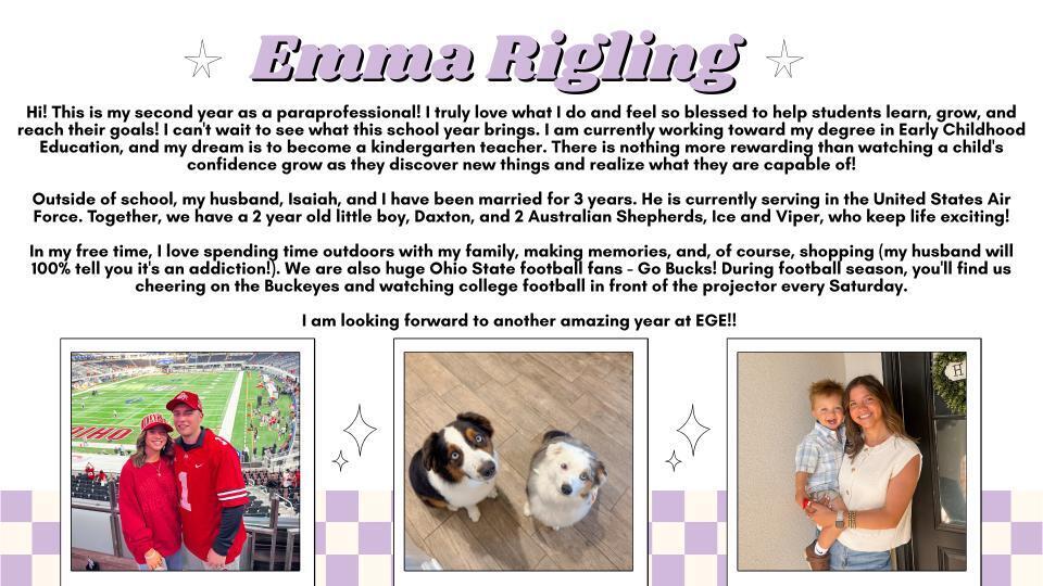 Emma Rigling, Paraprofessional