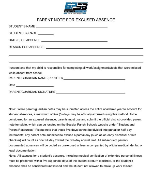 excused letter note