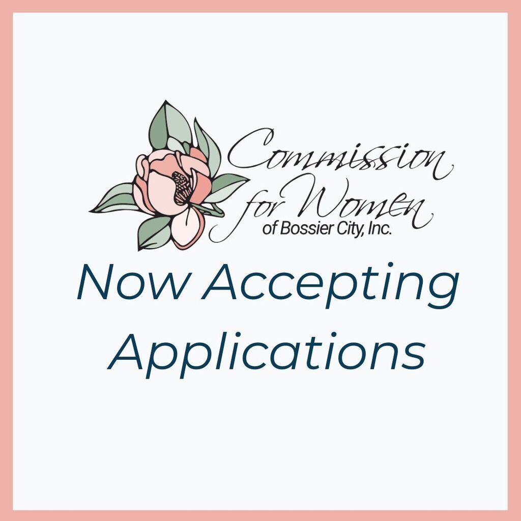 Decorative image featuring the Commission for Women magnolia blossom logo with wording "Now Accepting Applications"