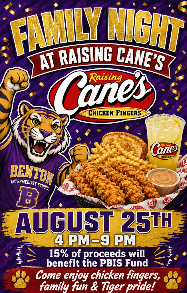 Graphic with Raising Cane's logo, and the information about the fund raiser. 