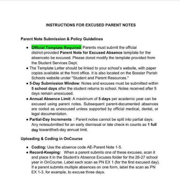 Excused Absence Template