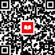 A black-and-white QR code with a red square icon in the center featuring a white, open book logo (Scholastic logo).