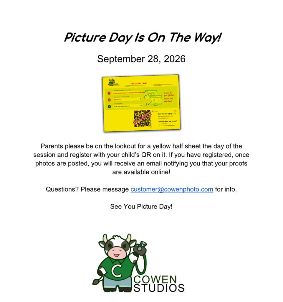 Yearbook Picture Day - Monday, September 28, 2026