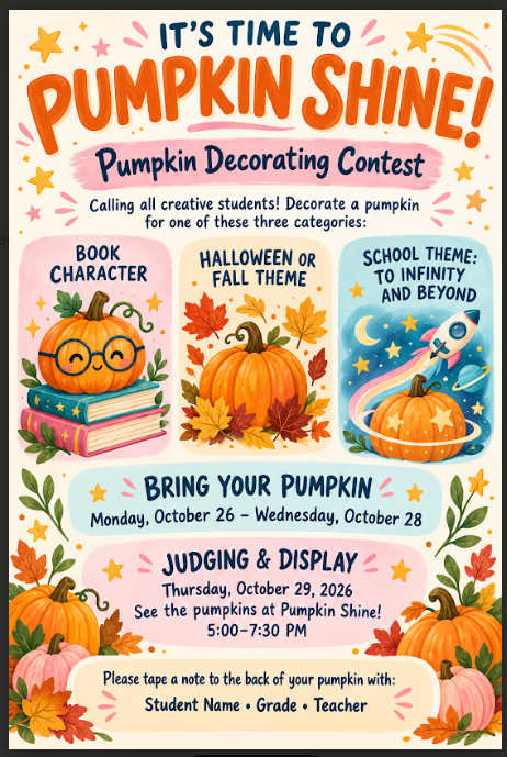 Pumpkin Shine is coming up next week! Purchase your tickets through school cash online now! 