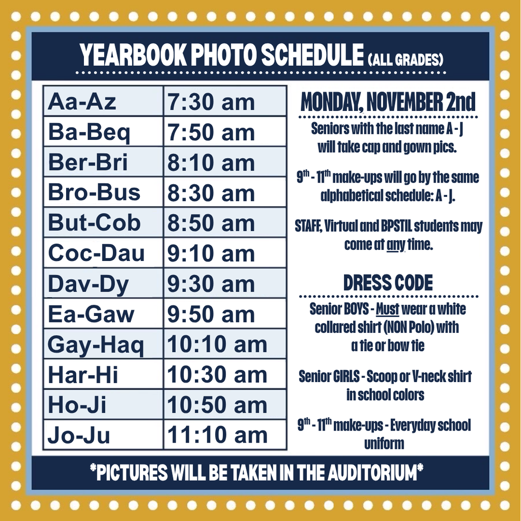 Cap & Gown Schedule