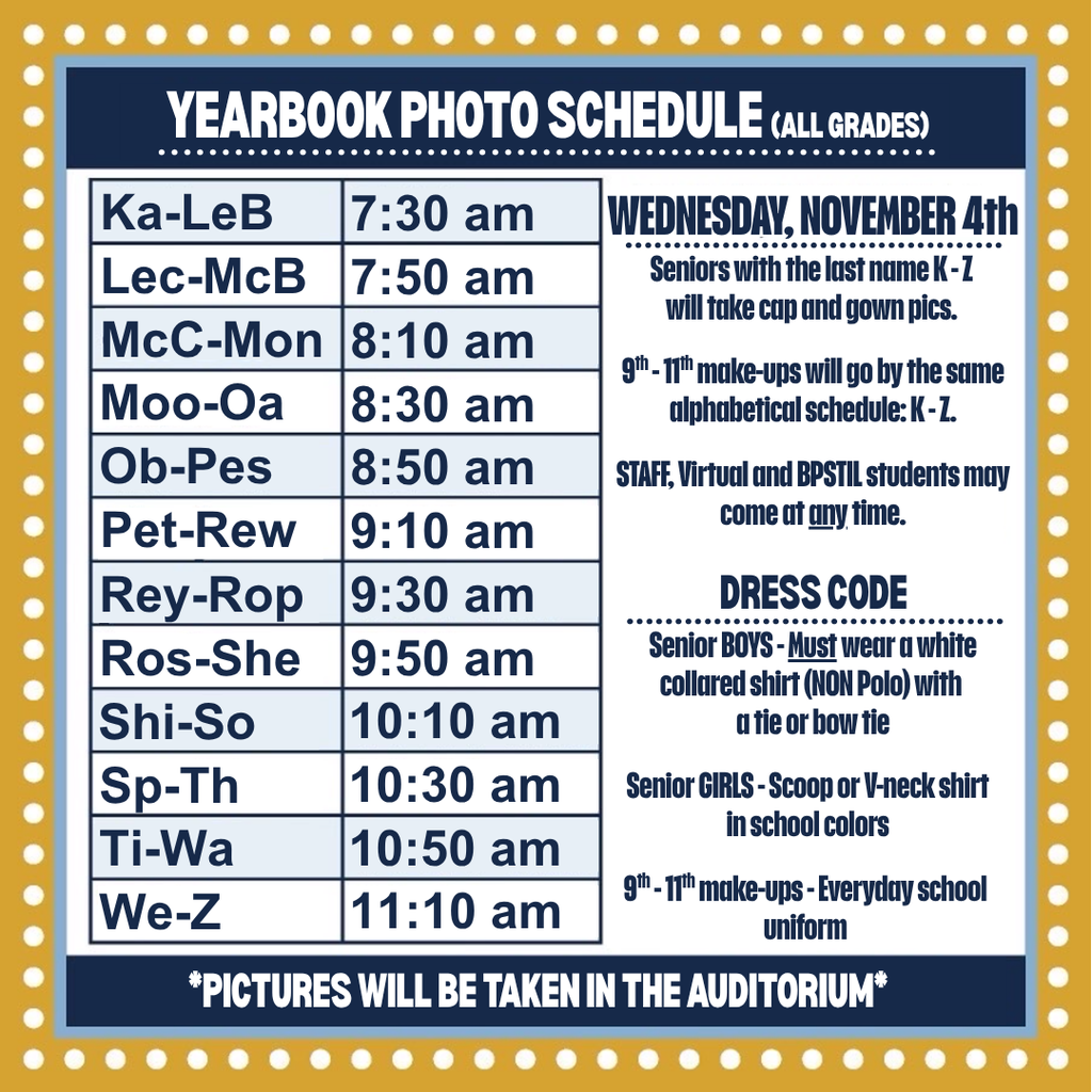 Cap & Gown Schedule