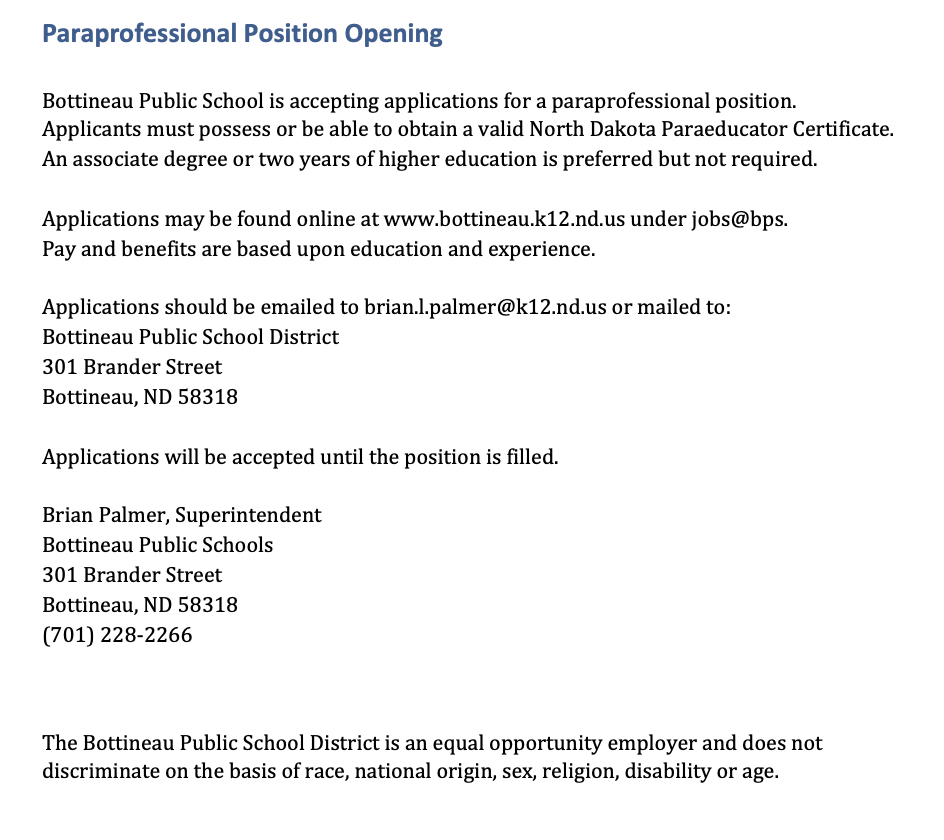 Paraprofessional Position Ad