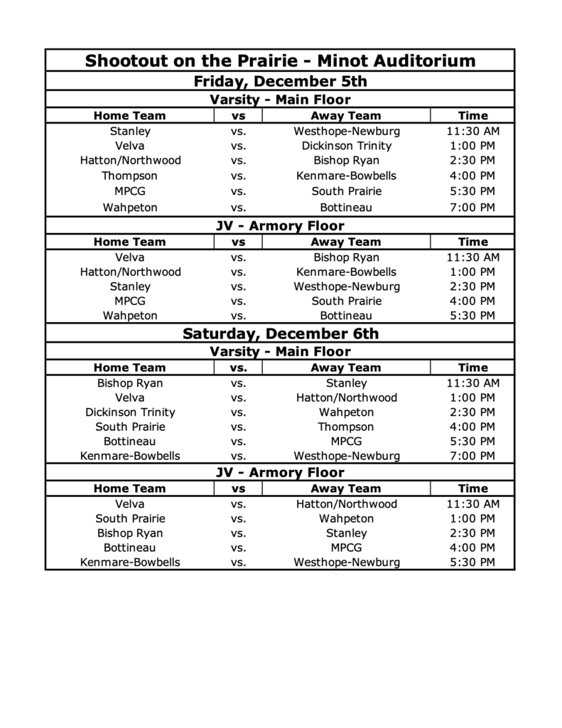 2025 Shootout Schedule
