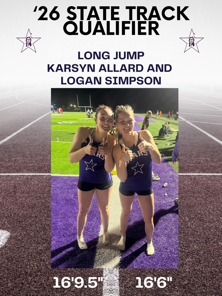 Karsyn Allard qualifies for State Track in Long jump with a jump of 16'9.5 inches along with Logyn Simpson with a jump of 16'6"
