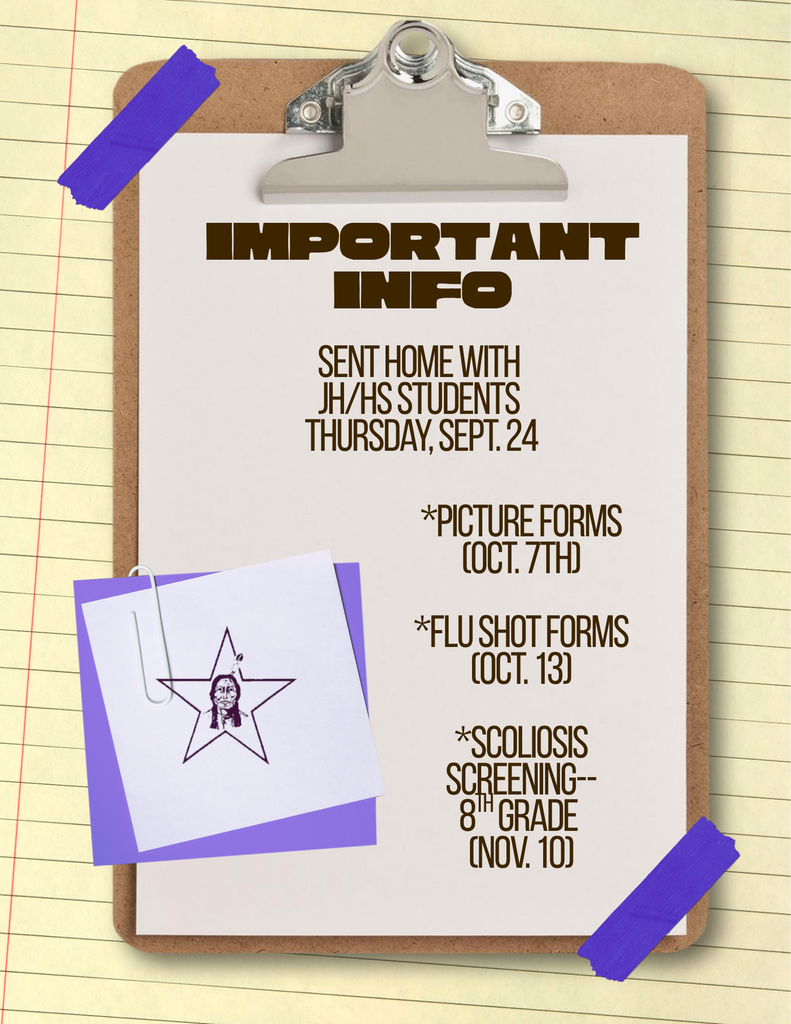 Important information being sent home today for all JH/HS students regarding Pictures, Flu Shots, and Scoliosis Screening