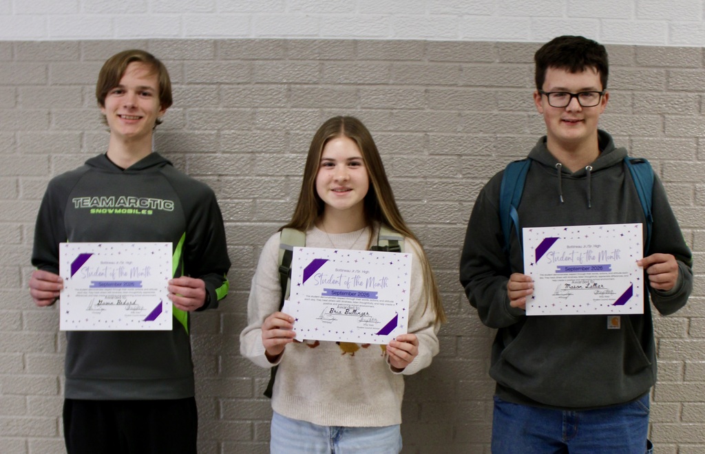 September Students of the Month--Gavin Bedard, Bria Bullinger, and Mason Lallier. The trait for the month was respect.