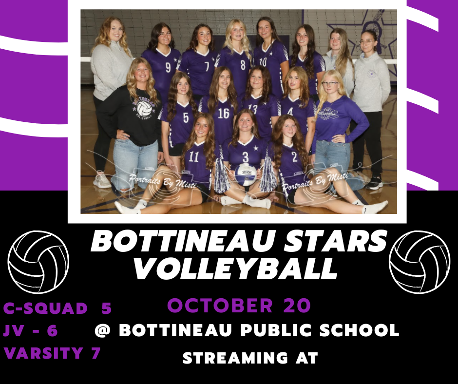 Stars VB @ home vs. the Turtle Mountain Braves--games start @ 5:00. It's also Senior Night!