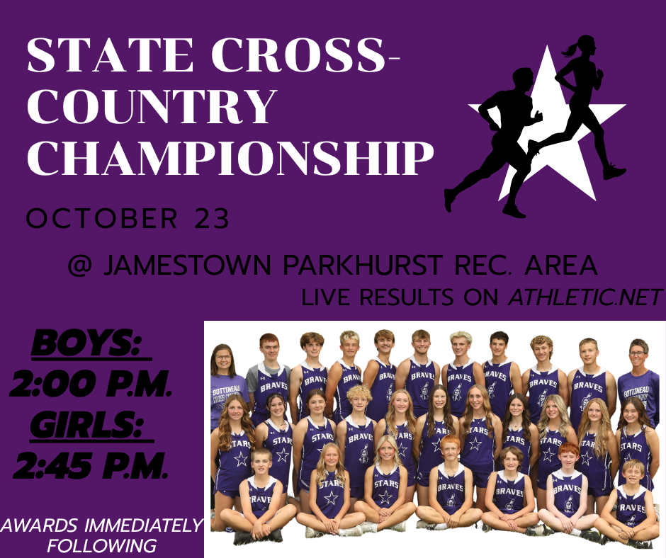 State Cross Country @ Jamestown on Friday, October 23 starting at 2:00 PM