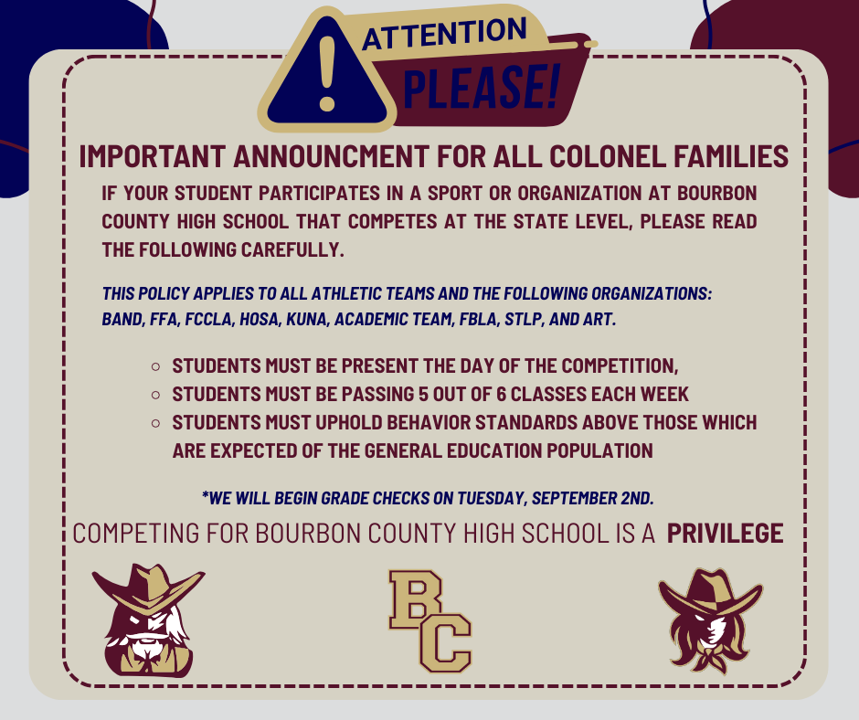 This image is an announcement highlighting important criteria that is contained within the Extracurricular Programs Policy. 