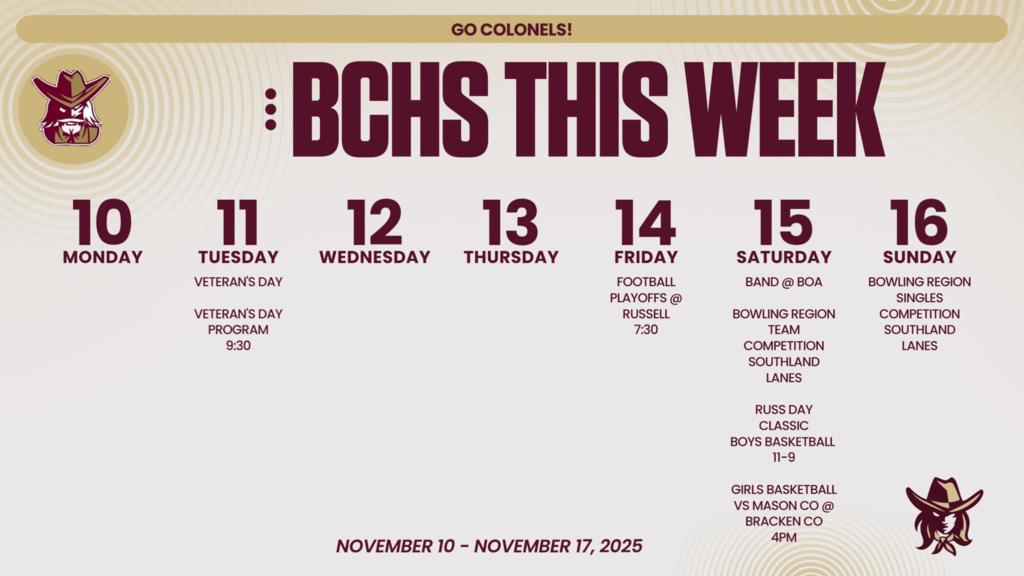 Graphic for events the week of November 10th through the 16th