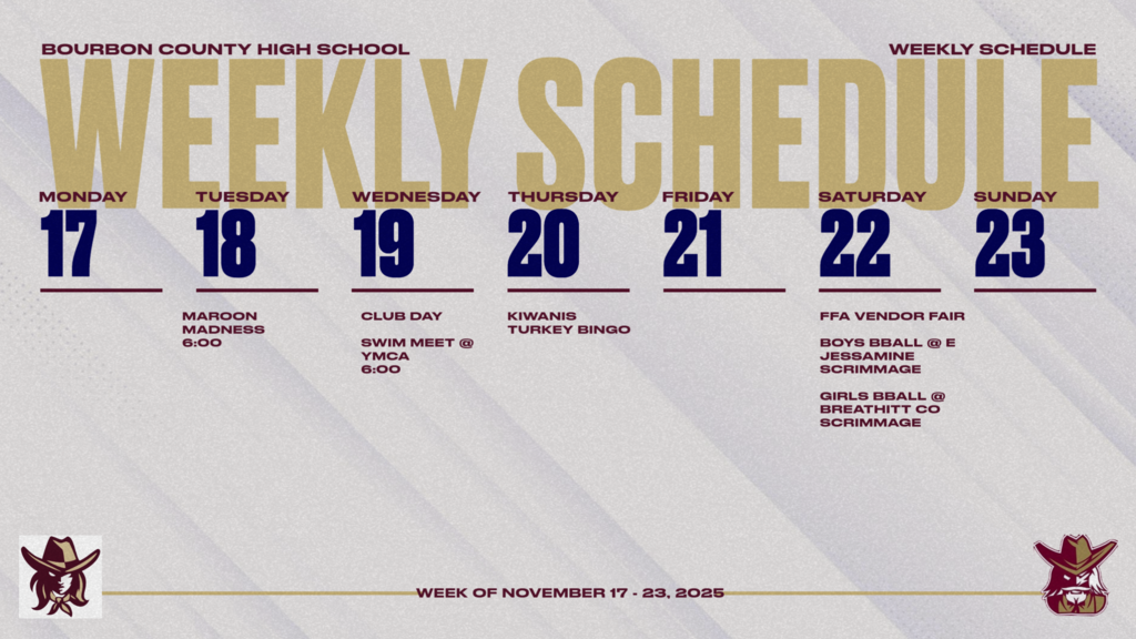 Weekly Schedule for November 17 - 23 at BCHS