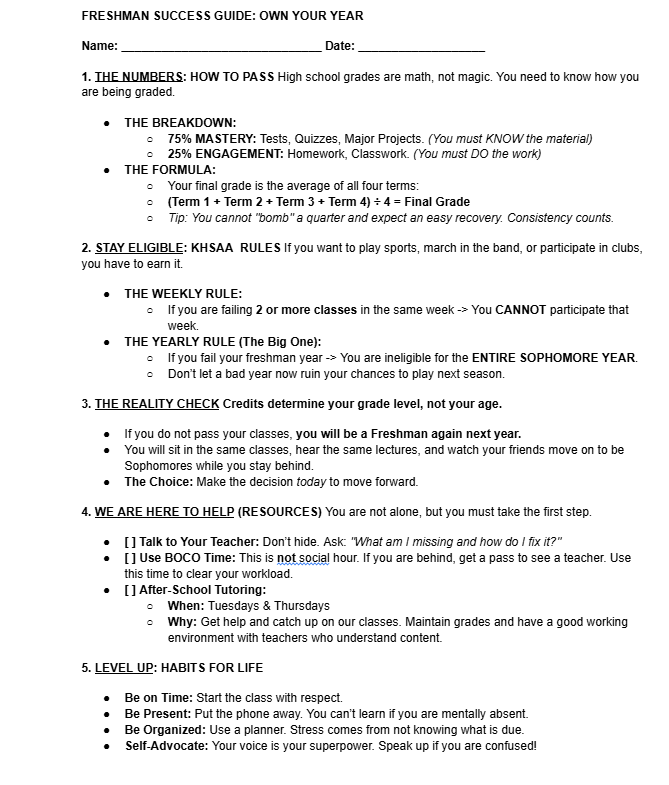 Graphic showing the freshmen grade discussion points
