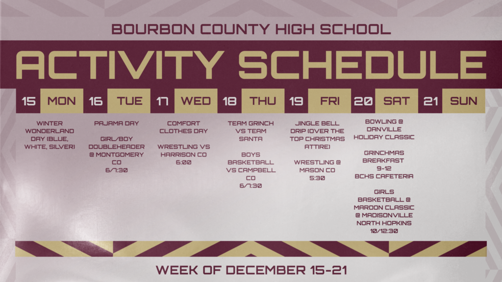 Graphic for Weekly events December 15-21.
