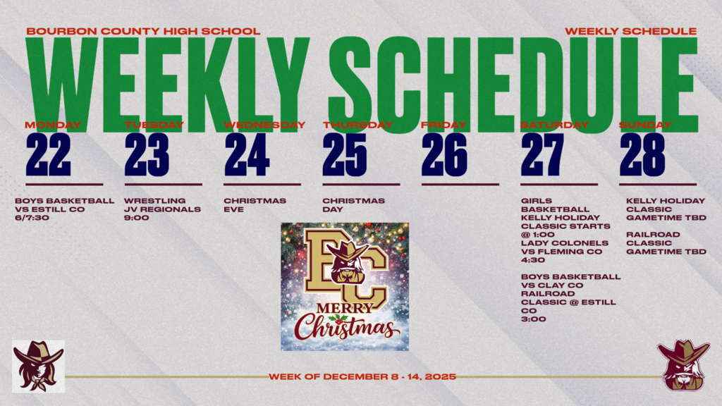 Graphic showing weekly events for December 22 through the 28th