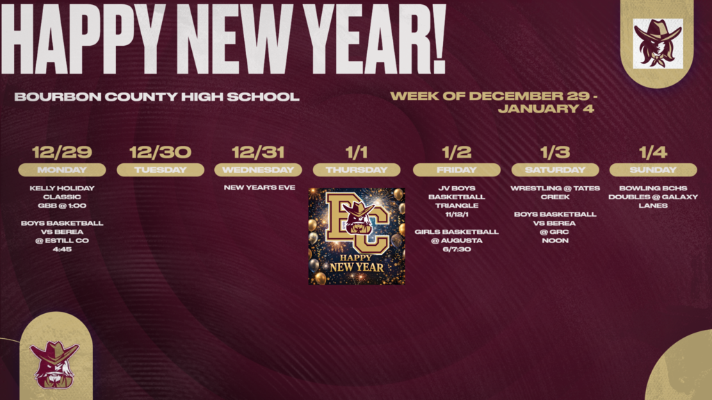 Graphic for weekly events December 29 through January 4th.