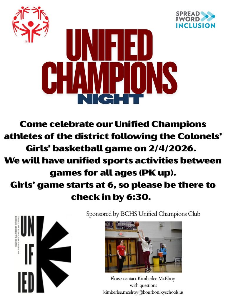 Graphic for Unified Champions Night on February 4th at 6:30.